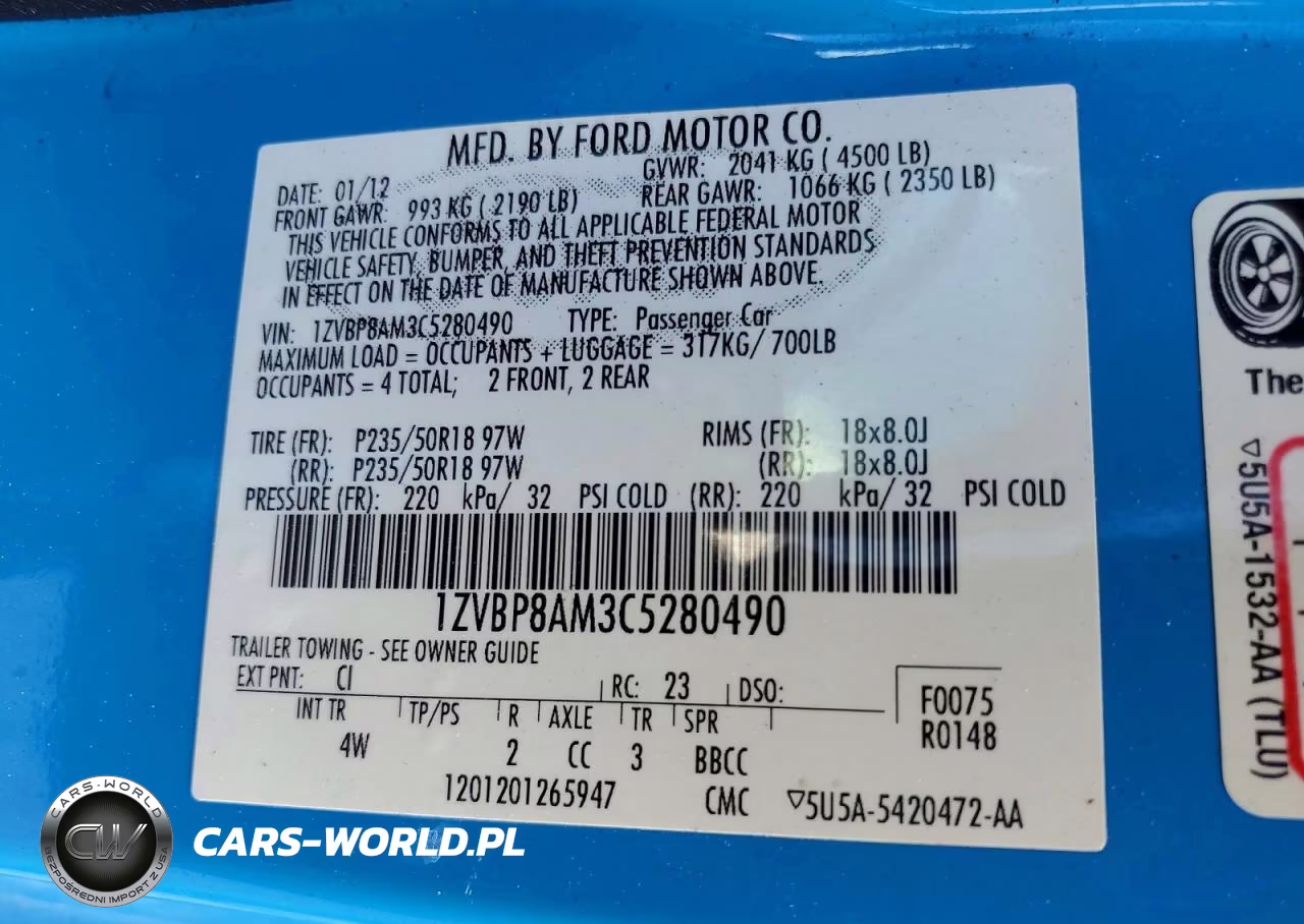 2012 Ford Mustang VIN:1ZVBP8AM3C5280490 - 12
