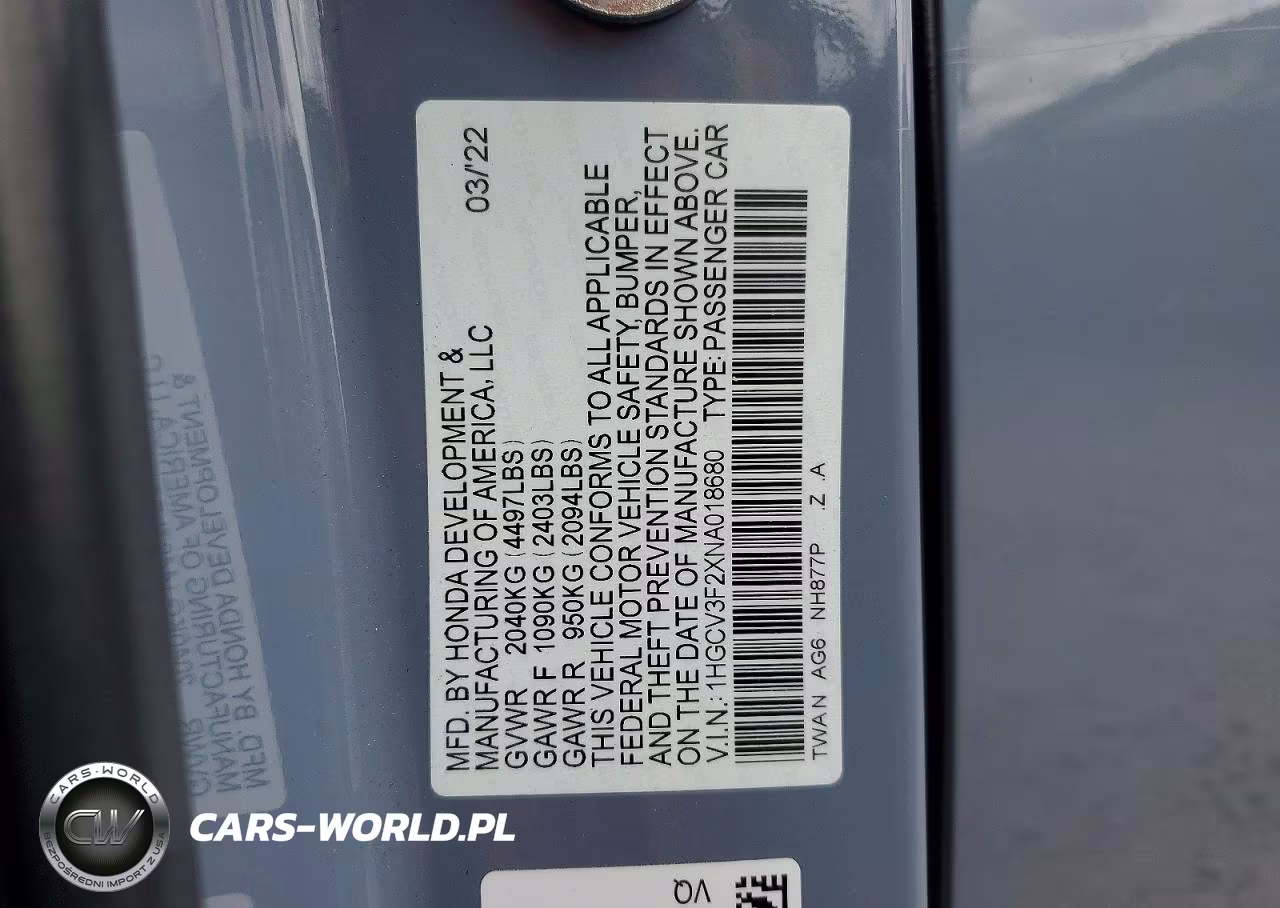 2022 Honda Accord Hybrid Sport VIN:1HGCV3F2XNA018680 - 12
