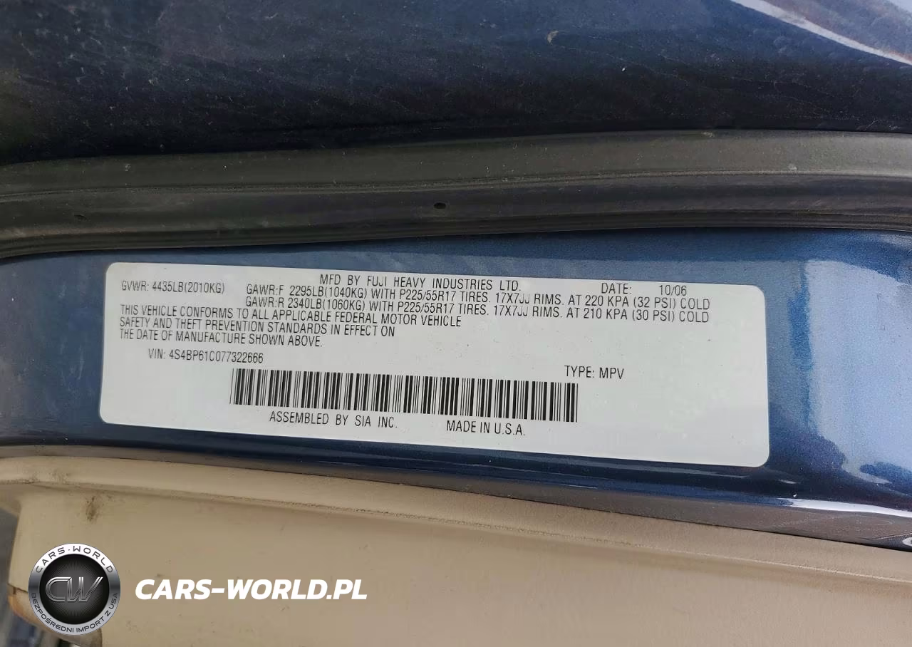2007 Subaru Outback Outback 2.5I VIN:4S4BP61C077322666 - 12