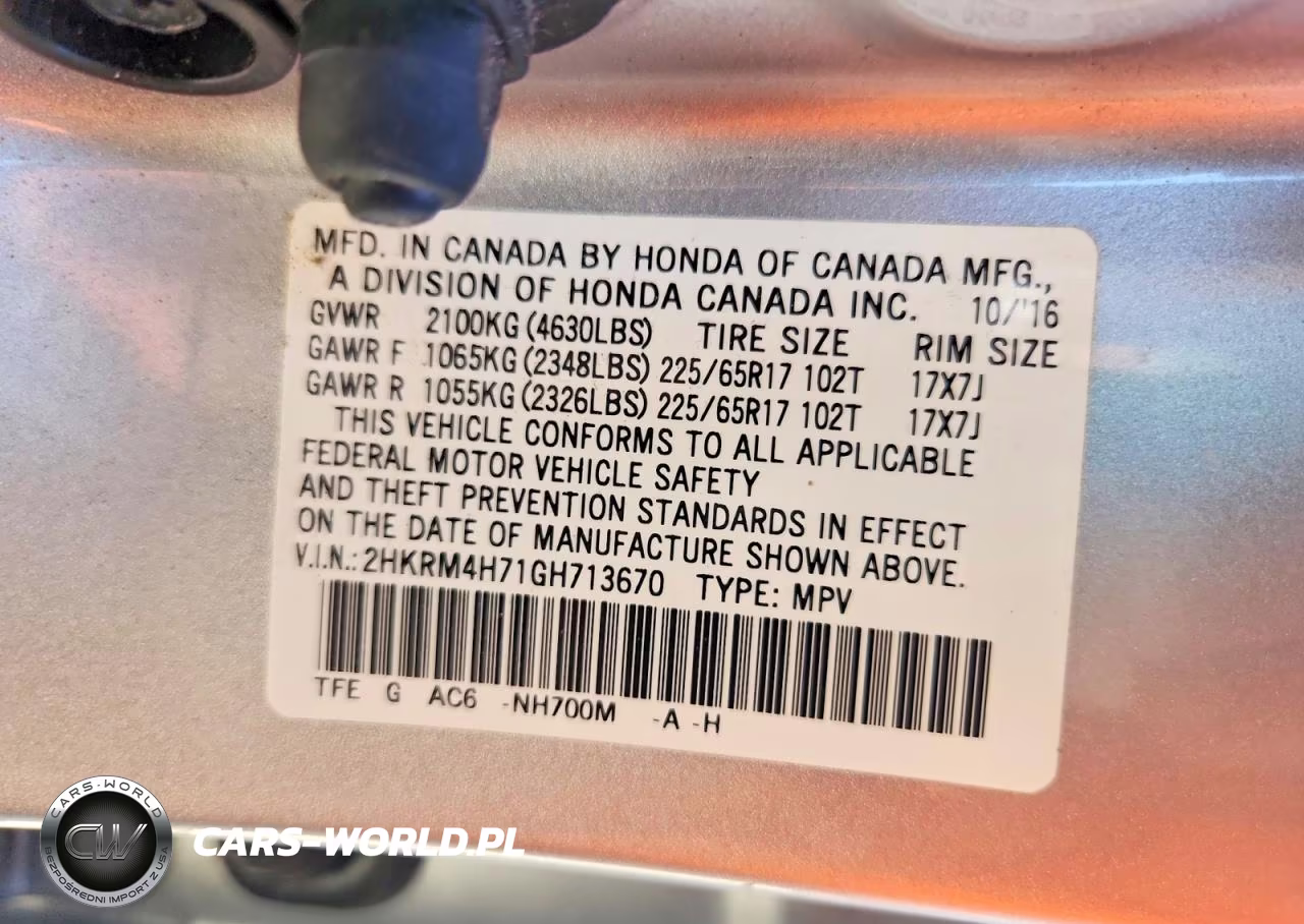 2016 Honda Cr-V Exl VIN:2HKRM4H71GH713670 - 13