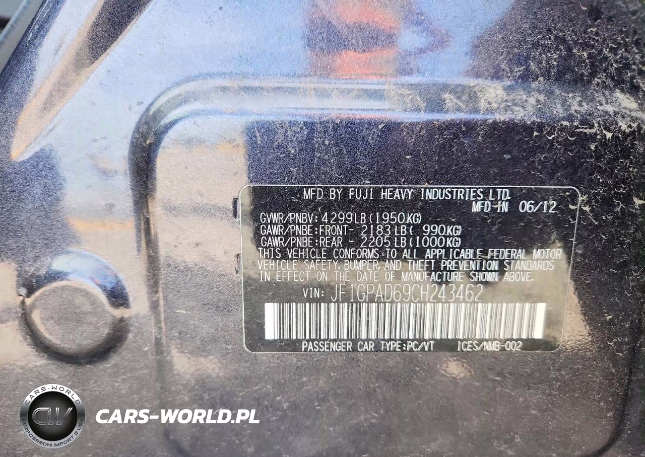 2012 Subaru Impreza Premium VIN:JF1GPAD69CH243462 - 12