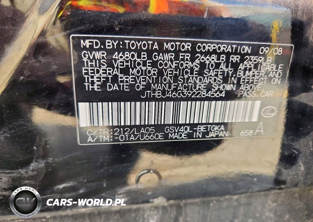 2009 Lexus Es 350 VIN:JTHBJ46G392284564 - 12