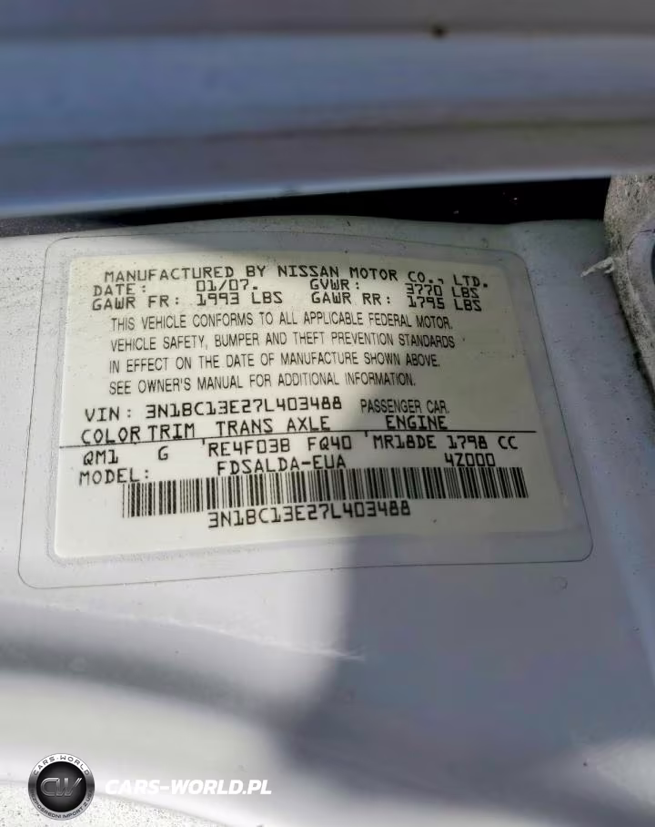 2007 Nissan Versa 1.8 S VIN:3N1BC13E27L403488 - 12