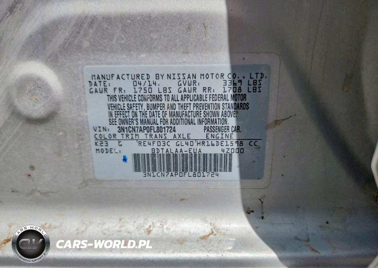 2015 Nissan Versa 1.6 S VIN:3N1CN7AP0FL801724 - 12