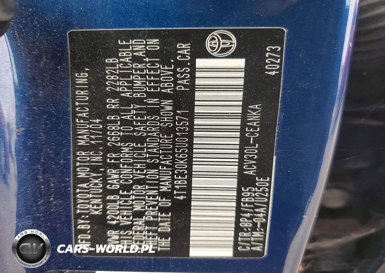 2005 Toyota Camry Le VIN:4T1BE30K65U013571 - 12