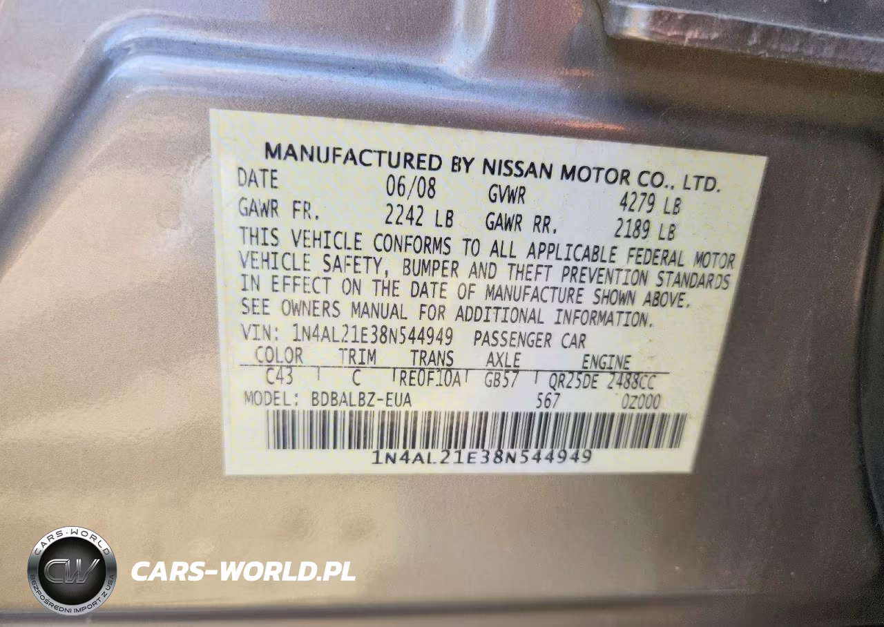 2008 Nissan Altima 2.5 VIN:1N4AL21E38N544949 - 12