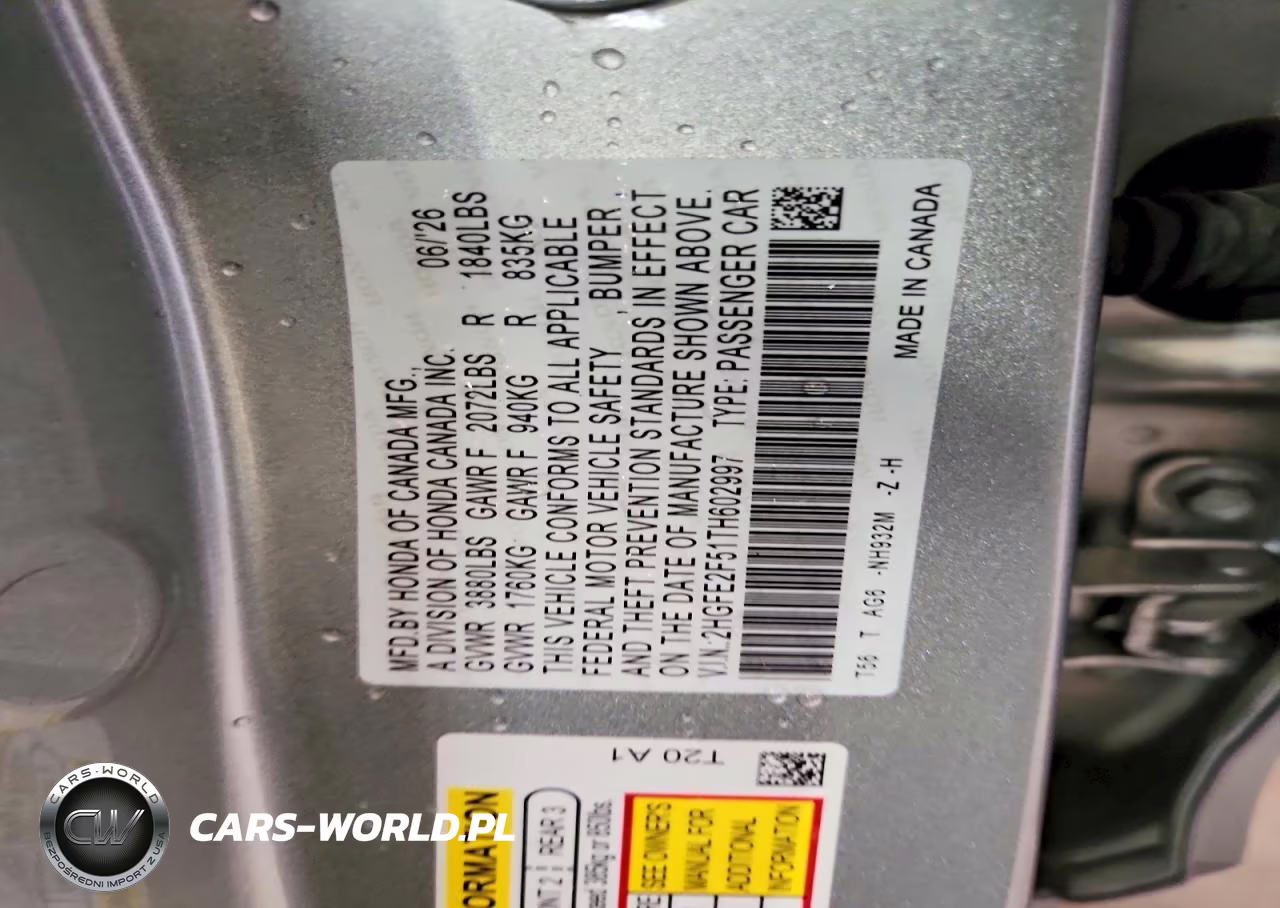2026 Honda Civic Sport VIN:2HGFE2F51TH602997 - 12