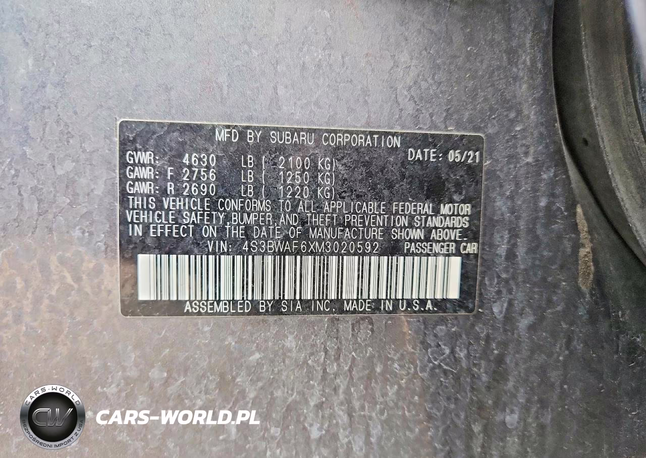 2021 Subaru Legacy Premium VIN:4S3BWAF6XM3020592 - 12