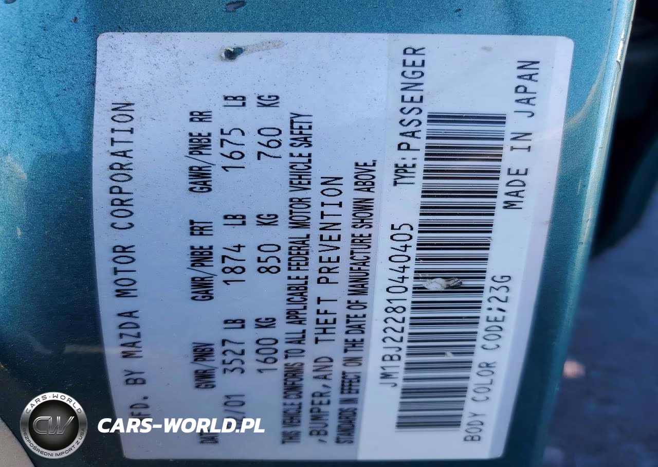 2001 Mazda Protege Dx VIN:JM1BJ222810440405 - 12