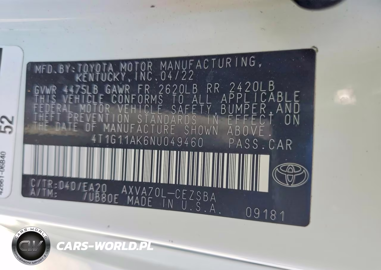 2022 Toyota Camry Se VIN:4T1G11AK6NU049460 - 12