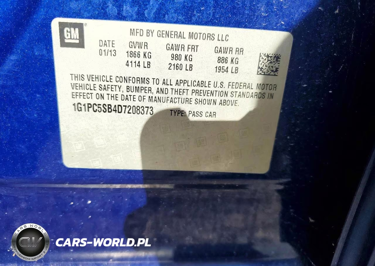 2013 Chevrolet Cruze Lt VIN:1G1PC5SB4D7208373 - 12