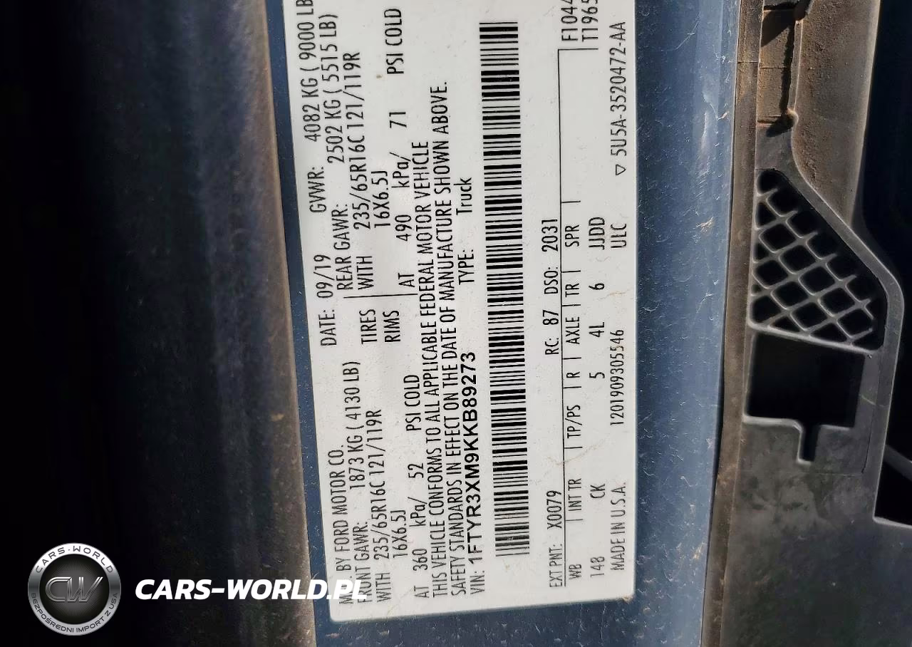 2019 Ford Transit T-250 Delivery Van VIN:1FTYR3XM9KKB89273 - 13