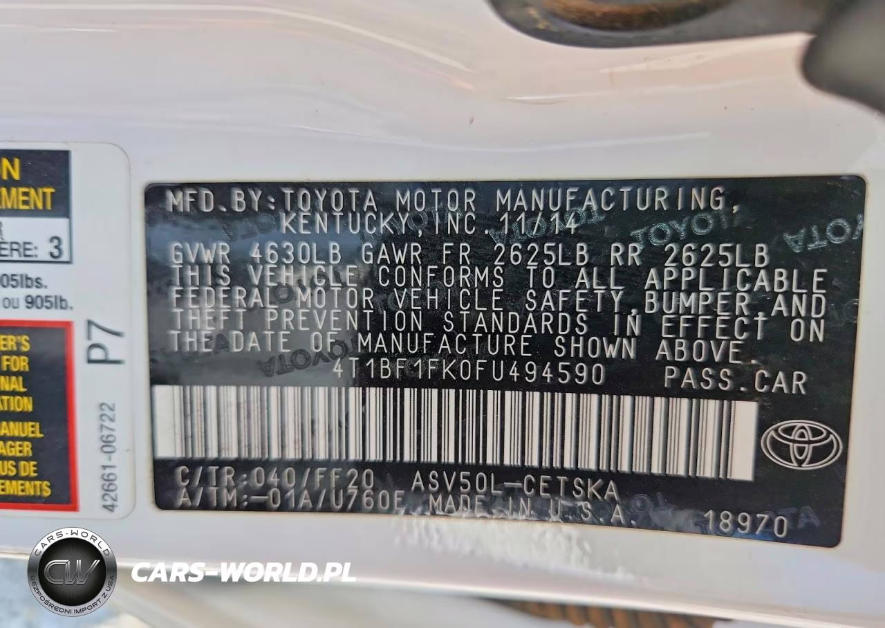 2015 Toyota Camry Se VIN:4T1BF1FK0FU494590 - 12