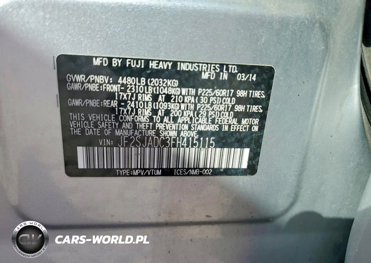 2015 Subaru Forester 2.5I Premium VIN:JF2SJADC3FH415115 - 14