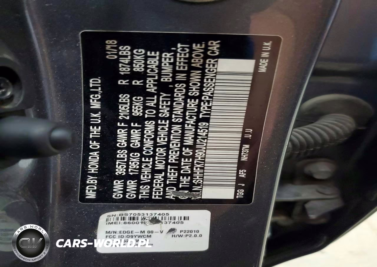 2018 Honda Civic Sport Touring VIN:SHHFK7H90JU214519 - 12