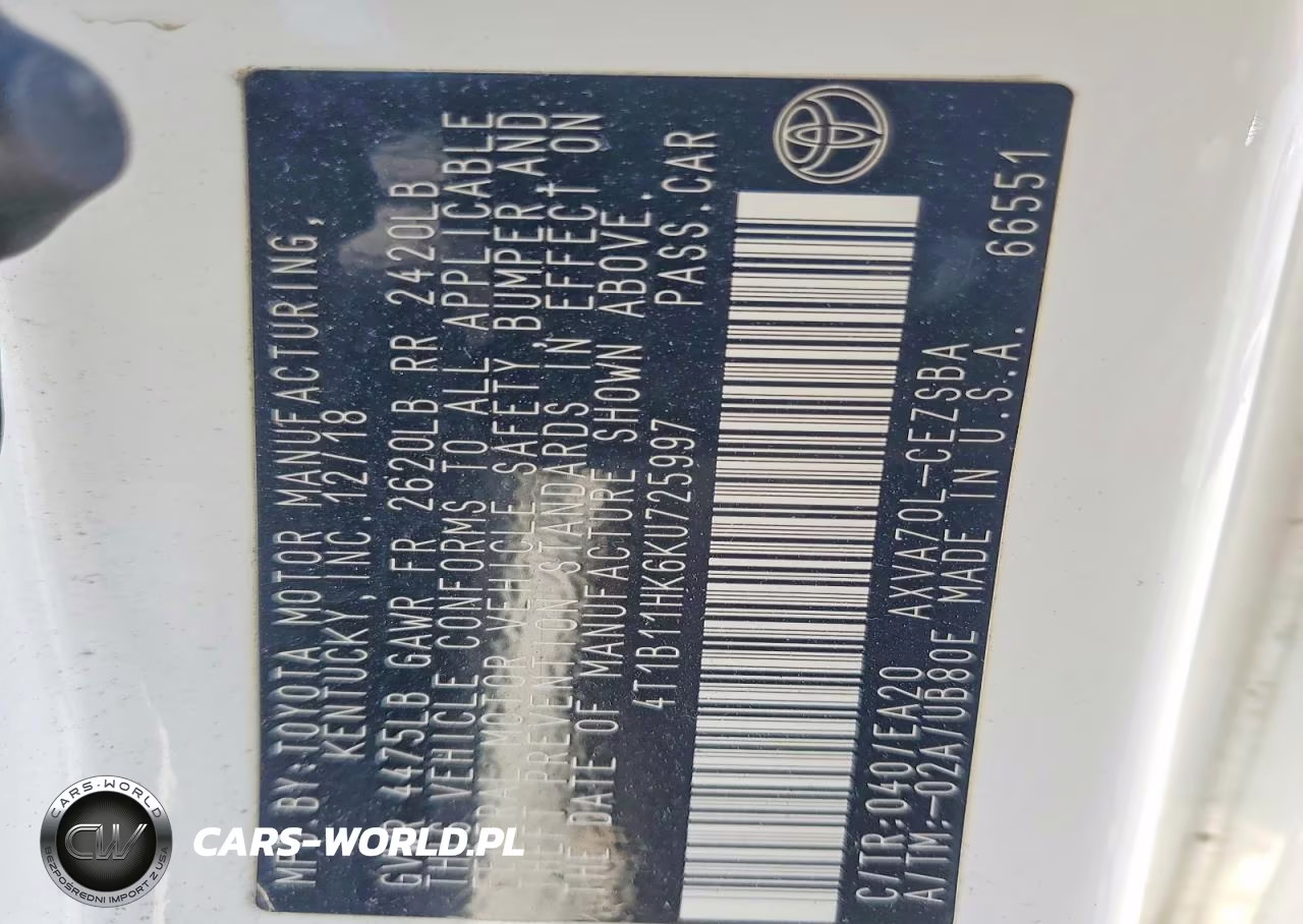 2019 Toyota Camry Se VIN:4T1B11HK6KU725997 - 12