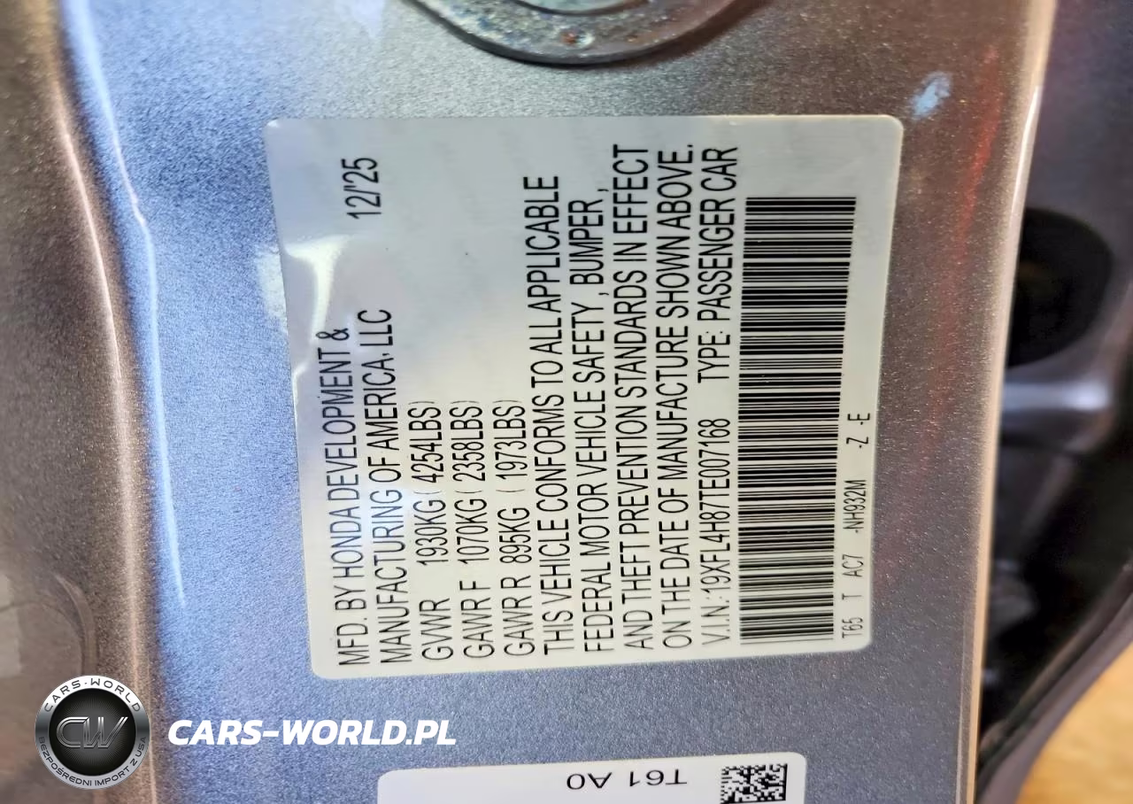 2026 Honda Civic Sport VIN:19XFL4H87TE007168 - 13