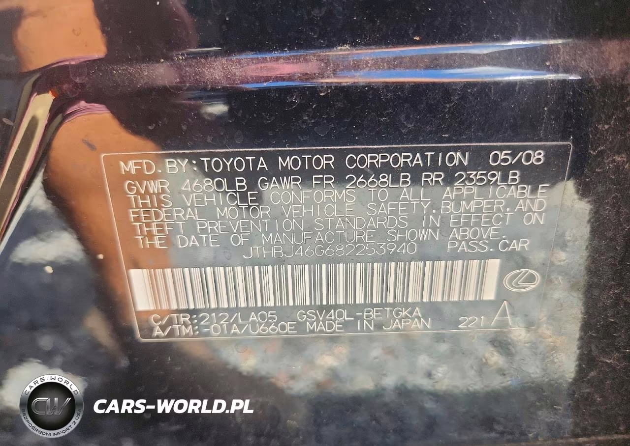 2008 Lexus Es 350 VIN:JTHBJ46G682253940 - 12