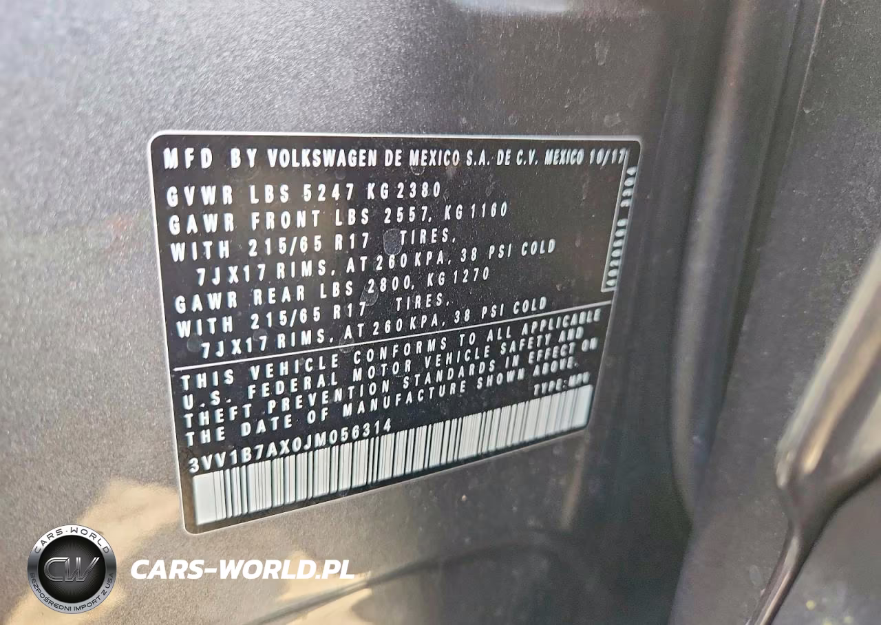 2018 Volkswagen Tiguan S VIN:3VV1B7AX0JM056314 - 13