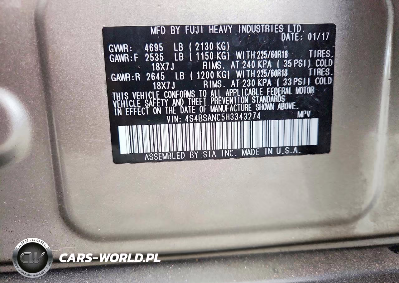 2017 Subaru Outback 2.5I Limited VIN:4S4BSANC5H3343274 - 12