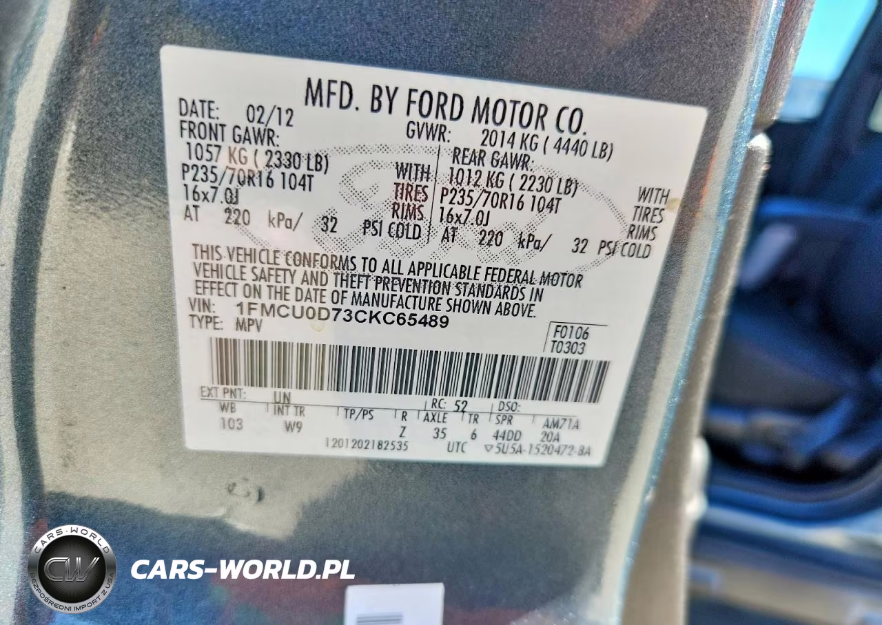 2012 Ford Escape Xlt VIN:1FMCU0D73CKC65489 - 12