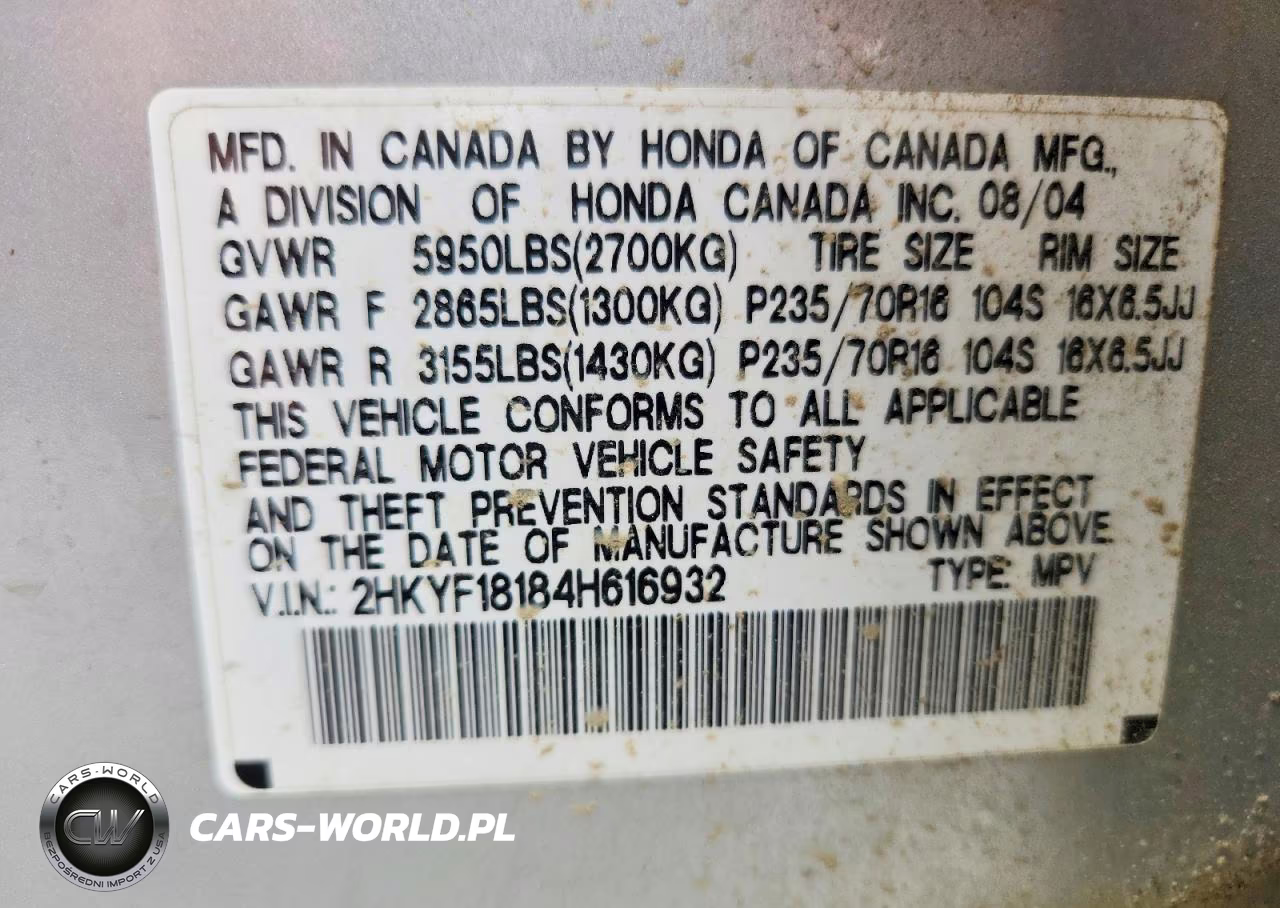 2004 Honda Pilot Lx VIN:2HKYF18184H616932 - 13