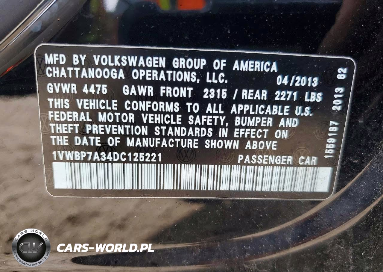 2013 Volkswagen Passat Se VIN:1VWBP7A34DC125221 - 12