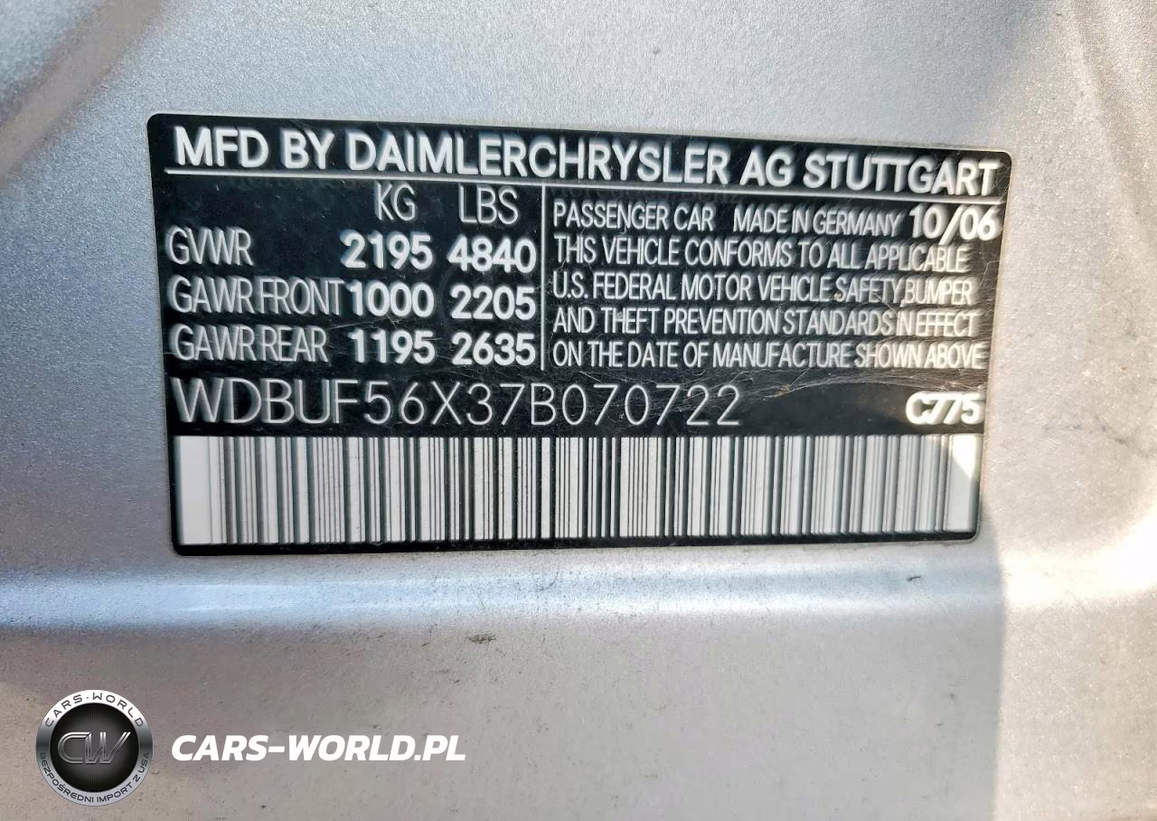 2007 Mercedes-Benz E 350 VIN:WDBUF56X37B070722 - 12