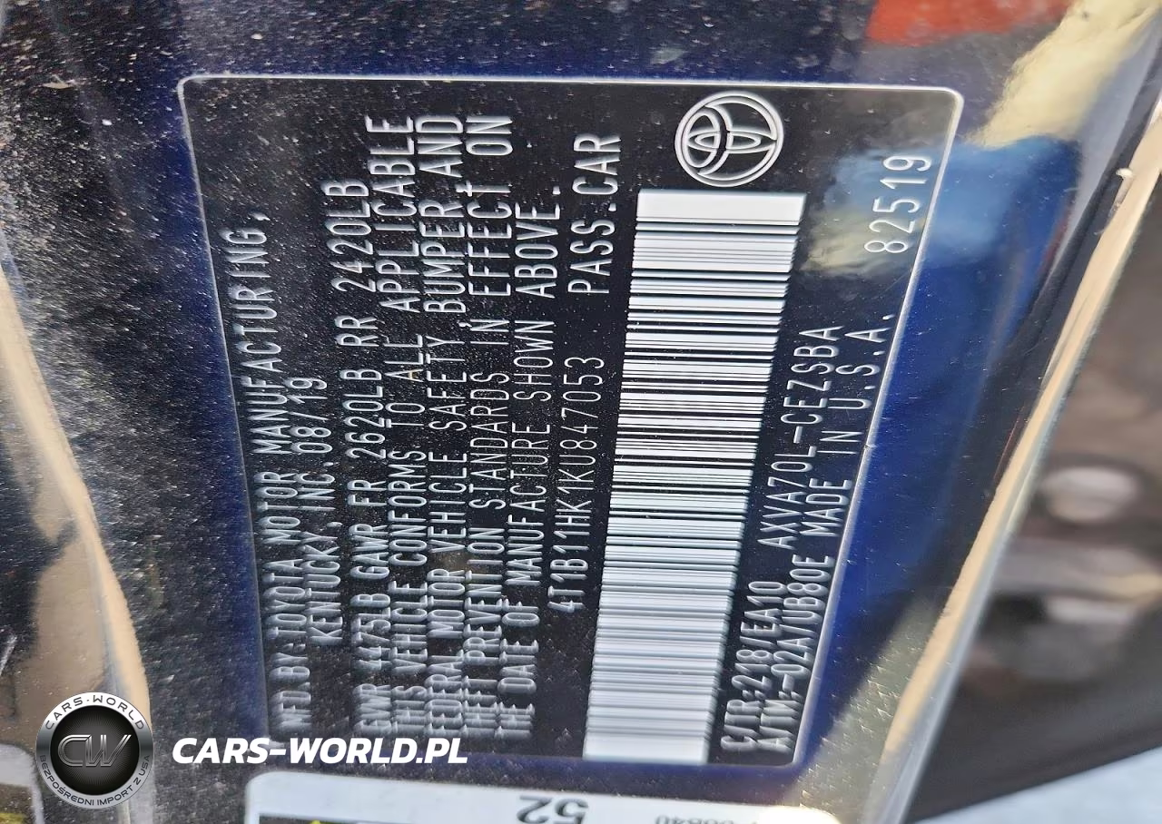 2019 Toyota Camry Se VIN:4T1B11HK1KU847053 - 12