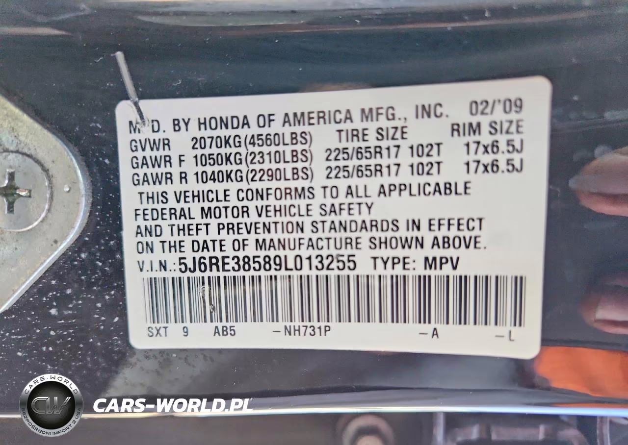 2009 Honda Cr-V Ex VIN:5J6RE38589L013255 - 13