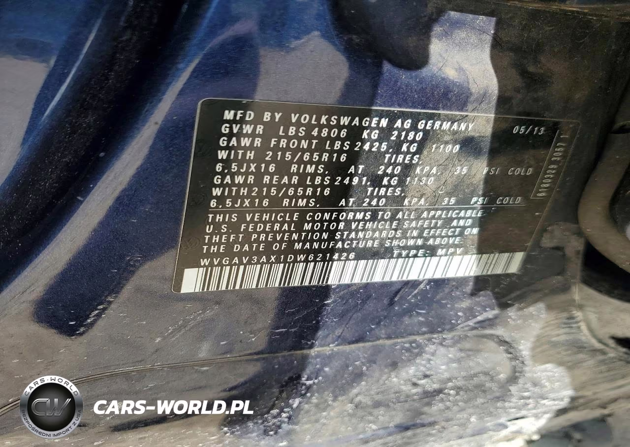 2013 Volkswagen Tiguan S VIN:WVGAV3AX1DW621426 - 13