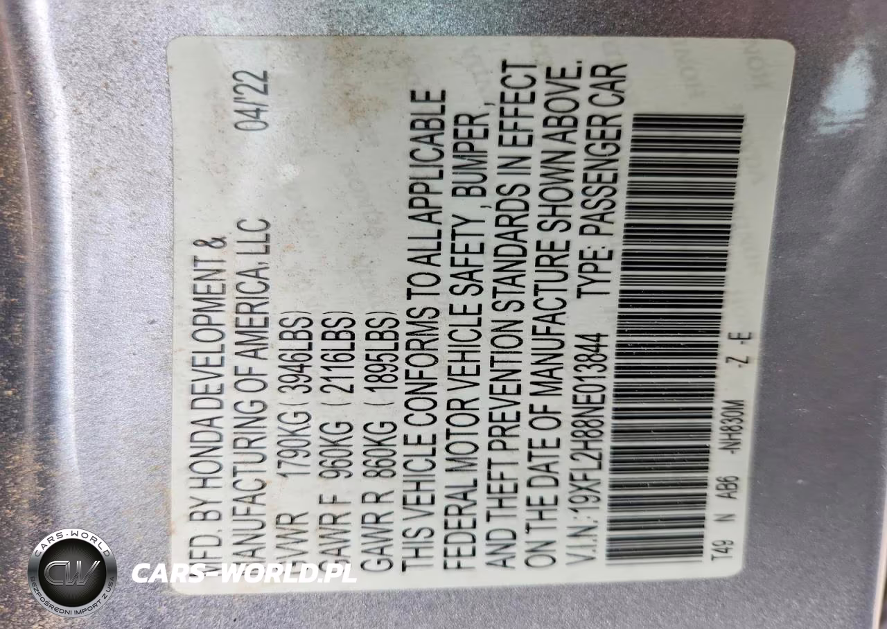 2022 Honda Civic Sport VIN:19XFL2H88NE013844 - 12