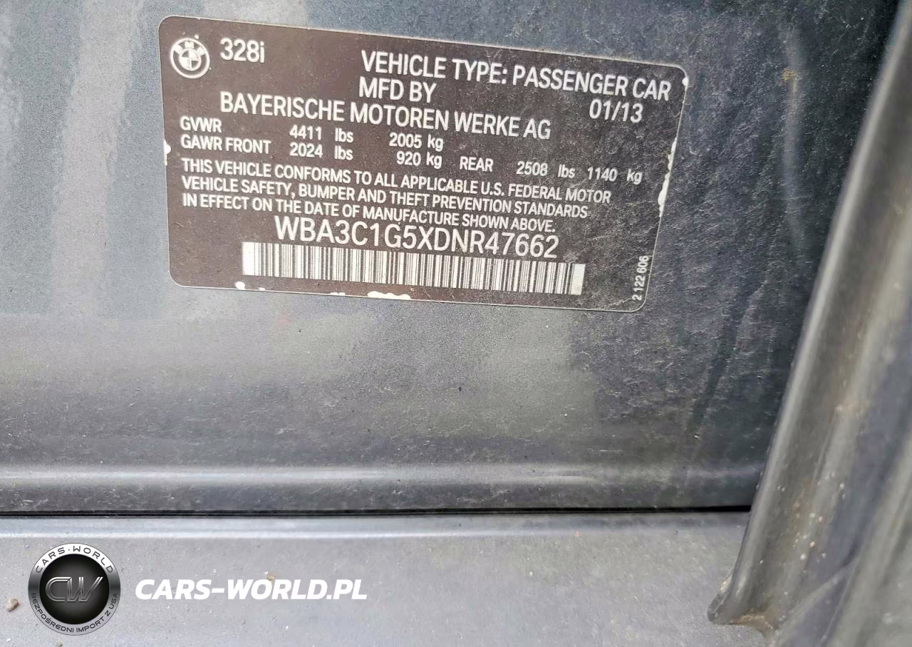 2013 BMW 328 I Sulev VIN:WBA3C1G5XDNR47662 - 12