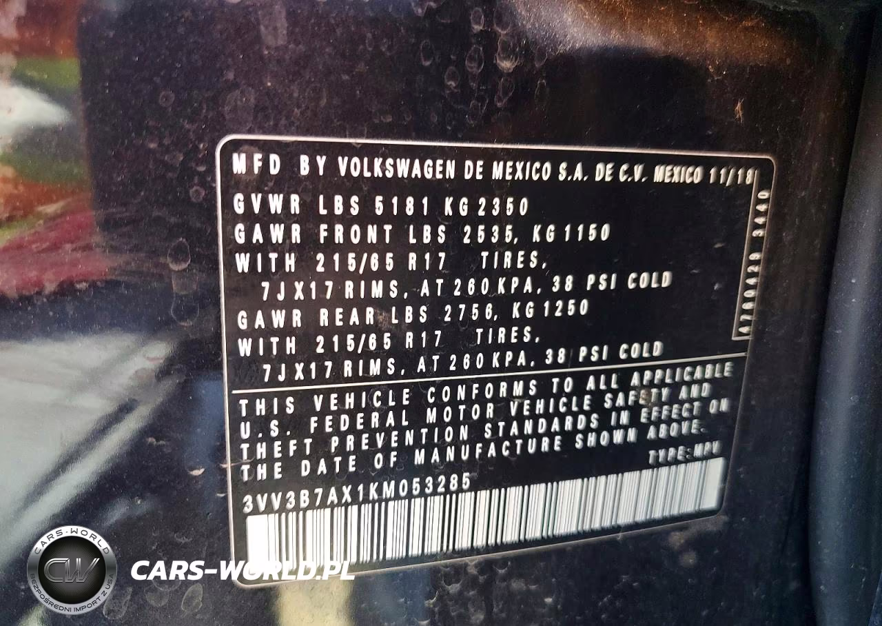 2019 Volkswagen Tiguan Se VIN:3VV3B7AX1KM053285 - 13