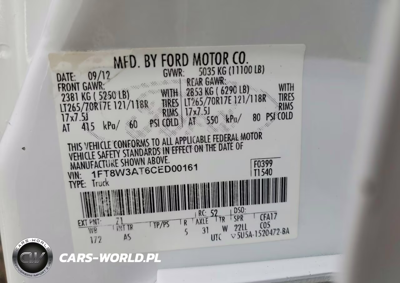 2012 Ford F350 Super Duty VIN:1FT8W3AT6CED00161 - 12