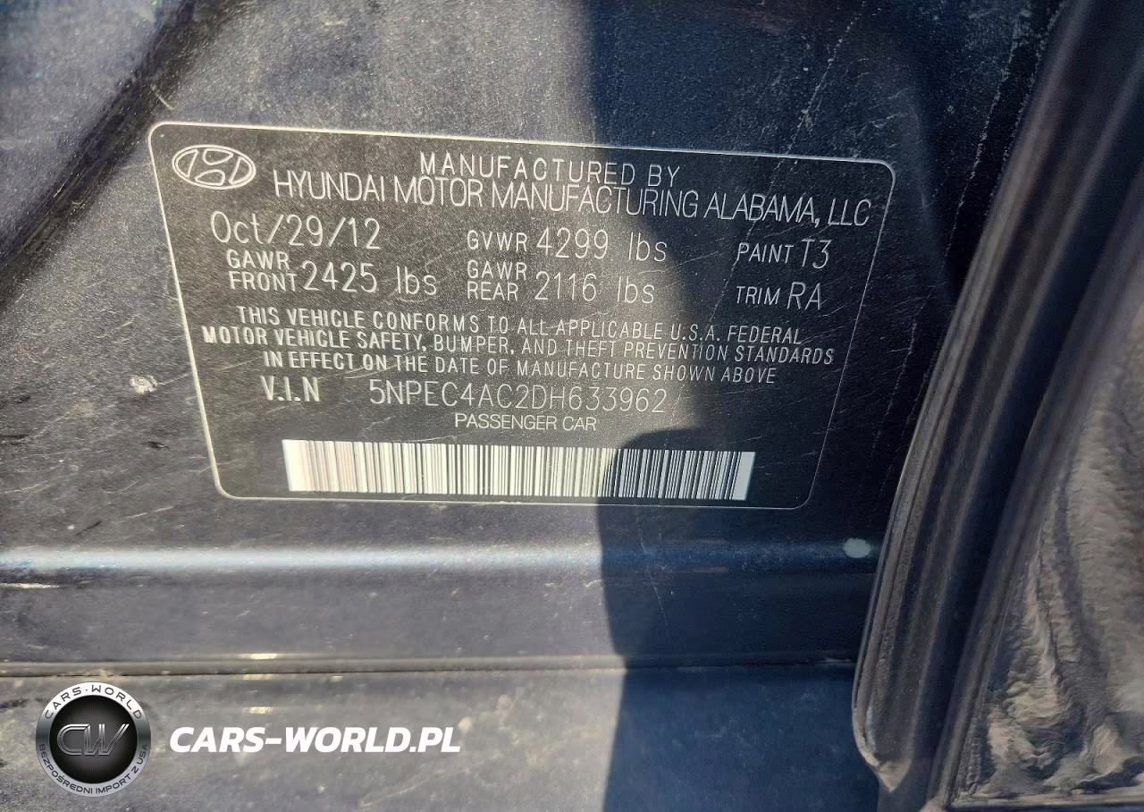 2013 Hyundai Sonata Limited VIN:5NPEC4AC2DH633962 - 12