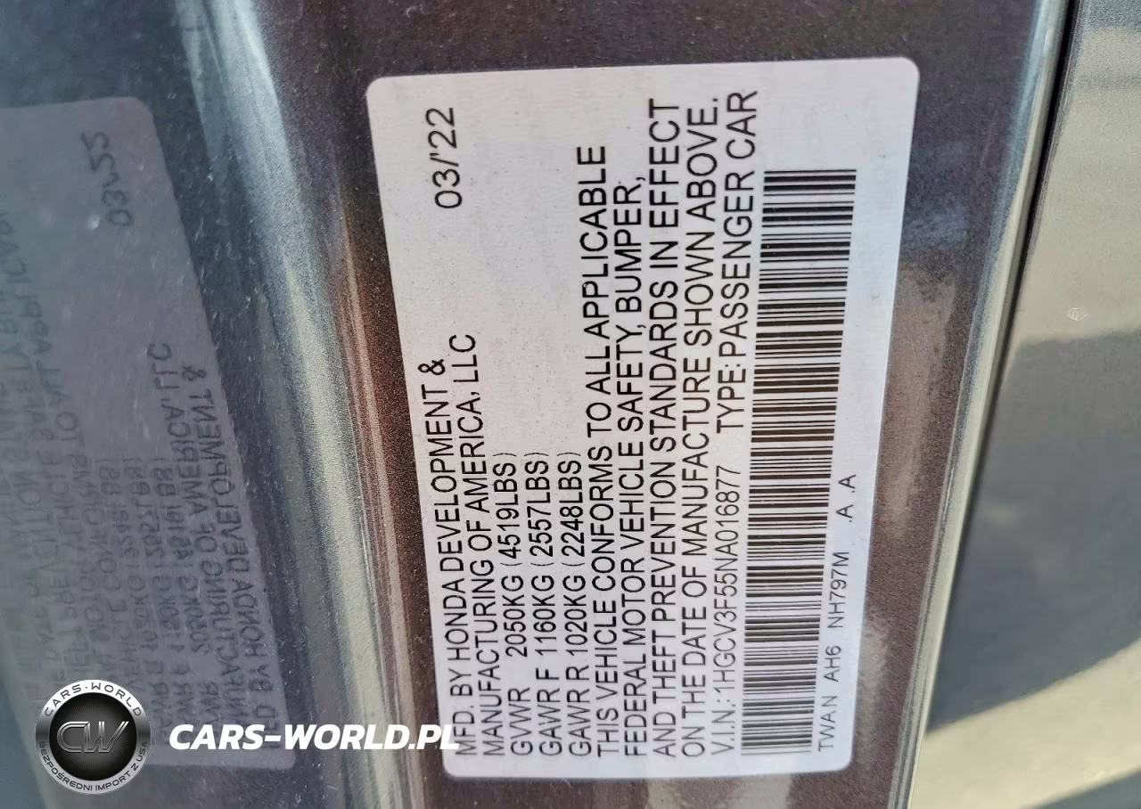 2022 Honda Accord Hybrid Exl VIN:1HGCV3F55NA016877 - 12