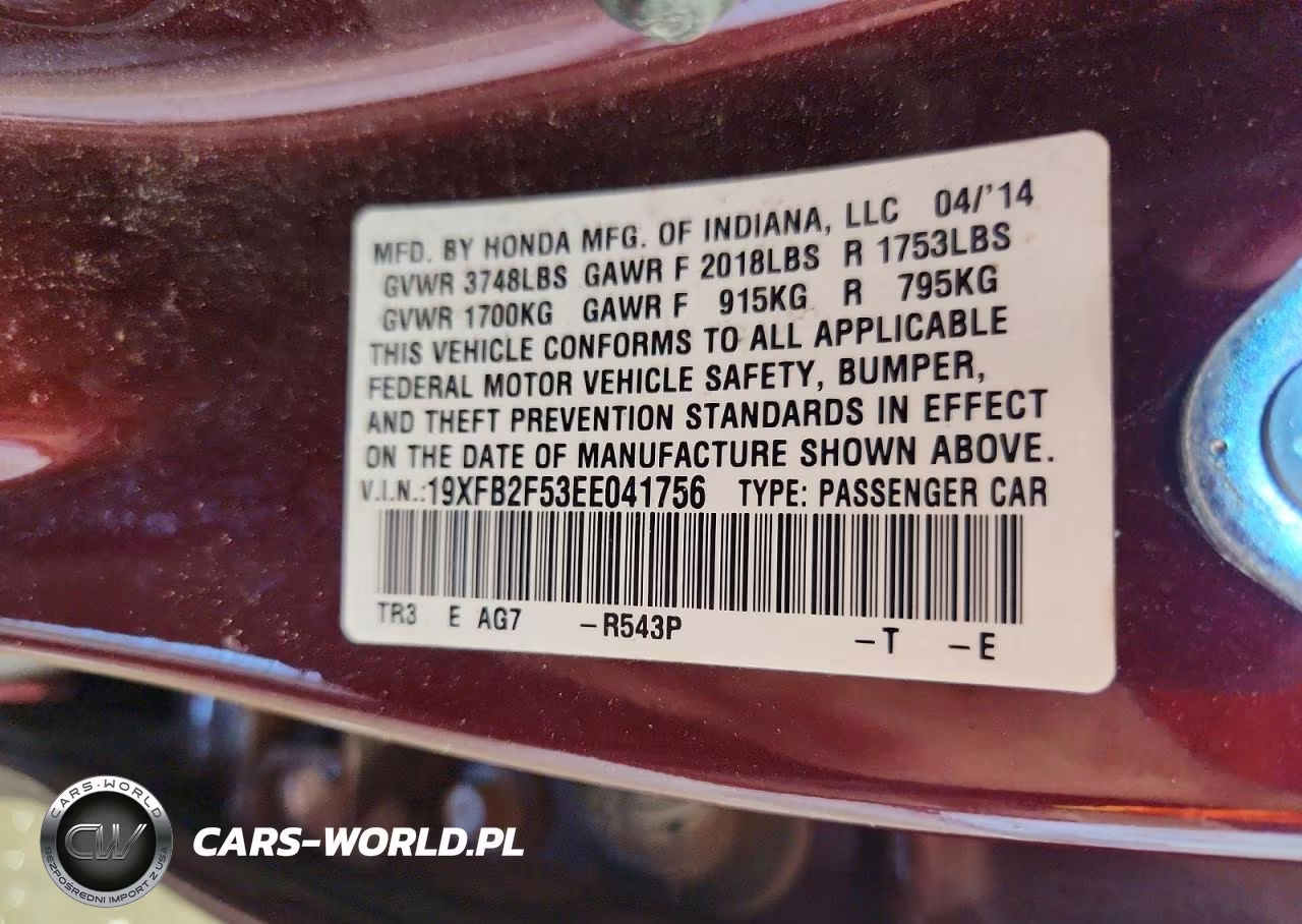 2014 Honda Civic Lx VIN:19XFB2F53EE041756 - 13