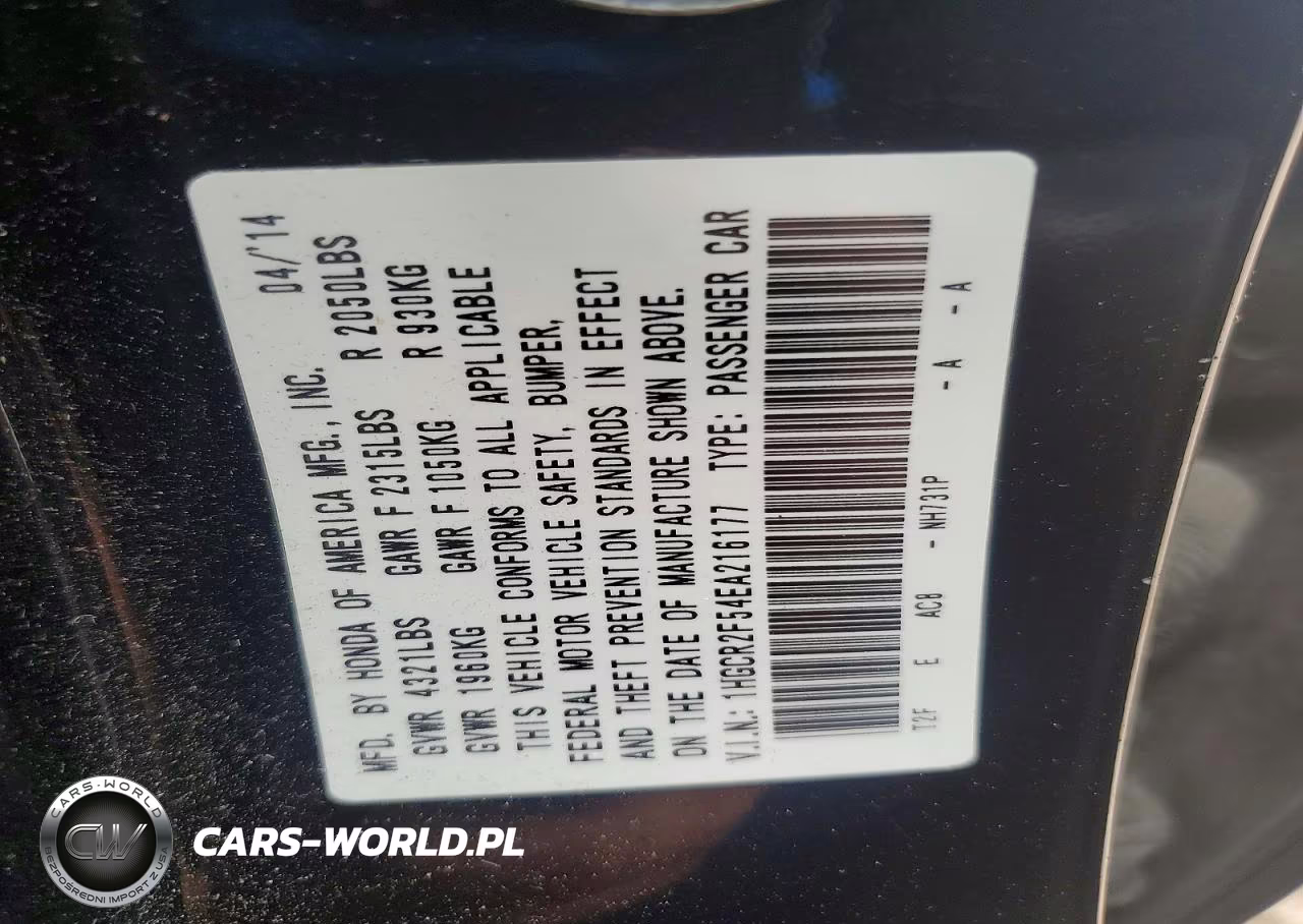 2014 Honda Accord Sport VIN:1HGCR2F54EA216177 - 12