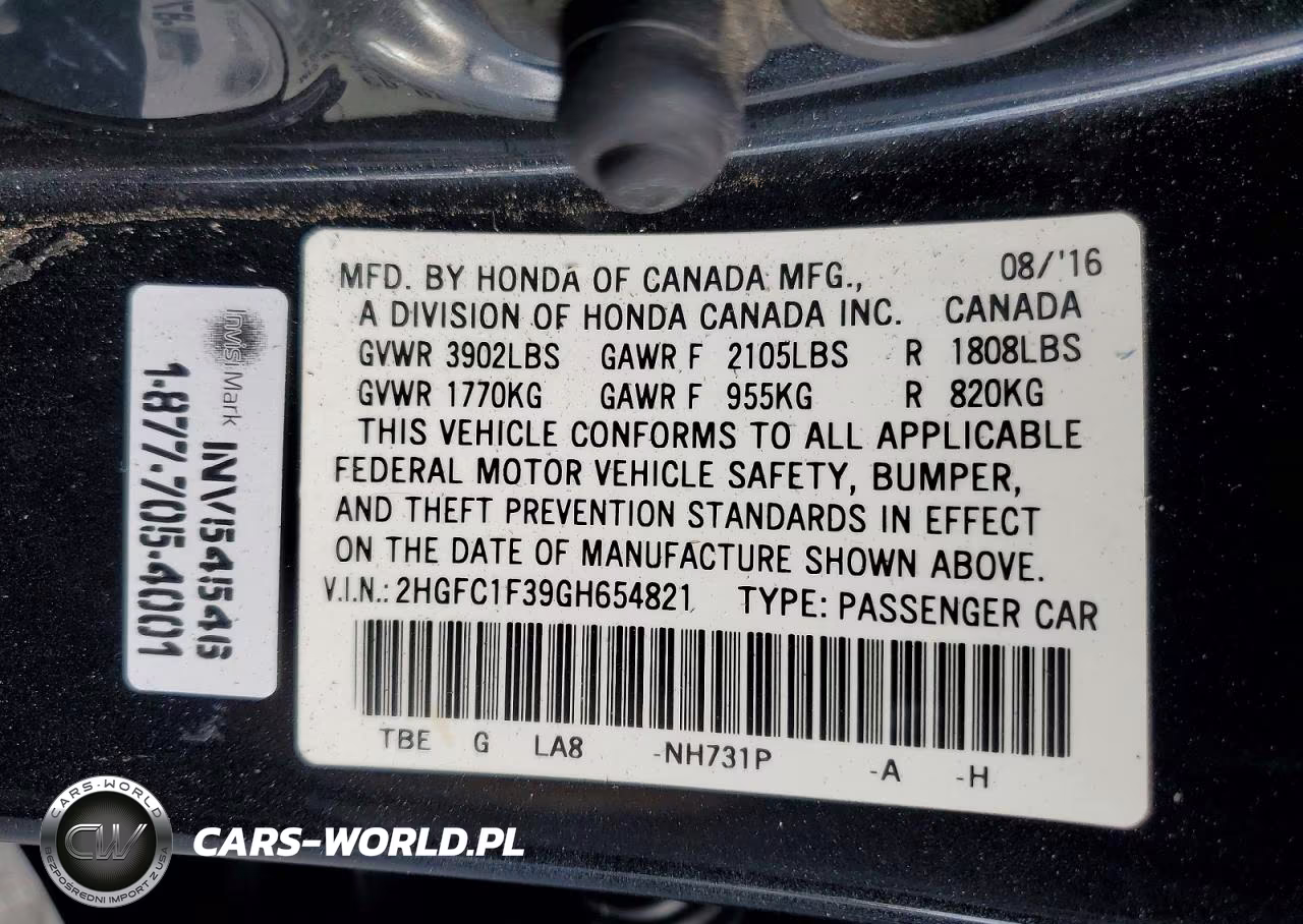 2016 Honda Civic Ex VIN:2HGFC1F39GH654821 - 12