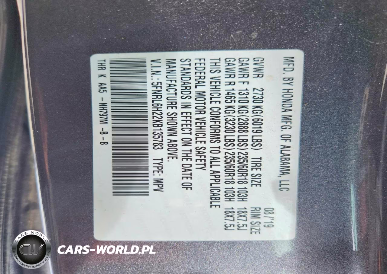 2019 Honda Odyssey Lx VIN:5FNRL6H22KB135783 - 13