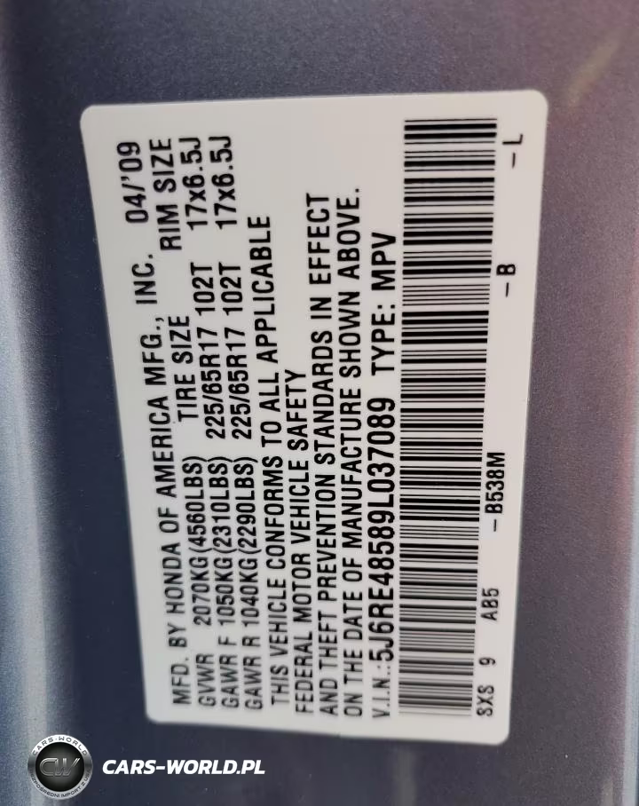 2009 Honda Cr-V Ex VIN:5J6RE48589L037089 - 13