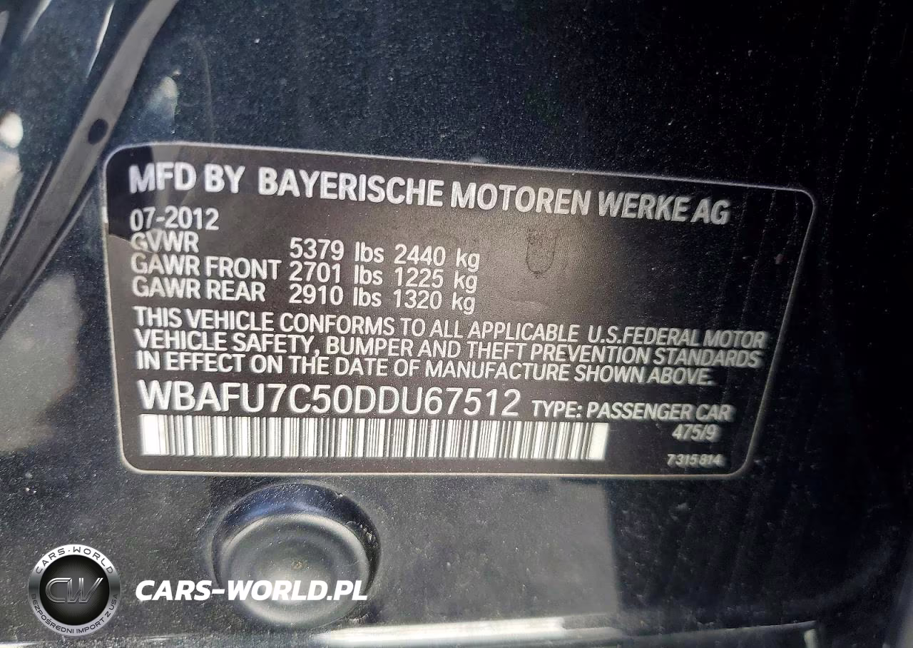 2013 BMW 535 Xi VIN:WBAFU7C50DDU67512 - 12