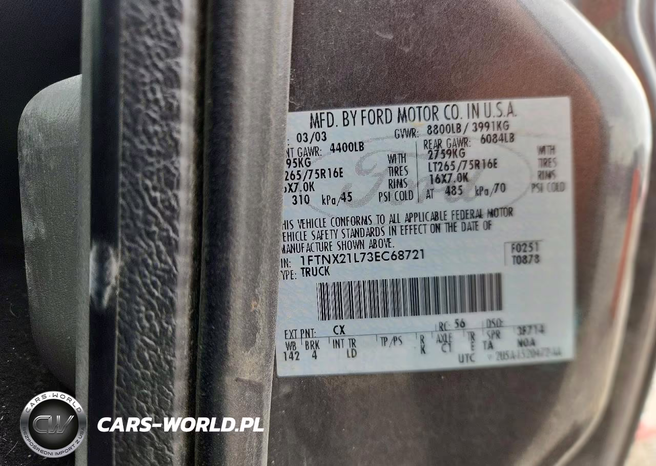 2003 Ford F250 Super Duty VIN:1FTNX21L73EC68721 - 12