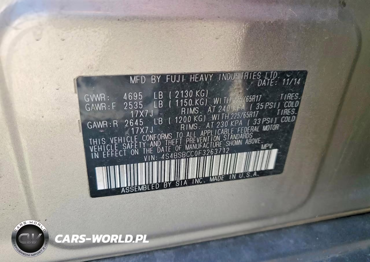 2015 Subaru Outback 2.5I Premium VIN:4S4BSBCC0F3263712 - 13