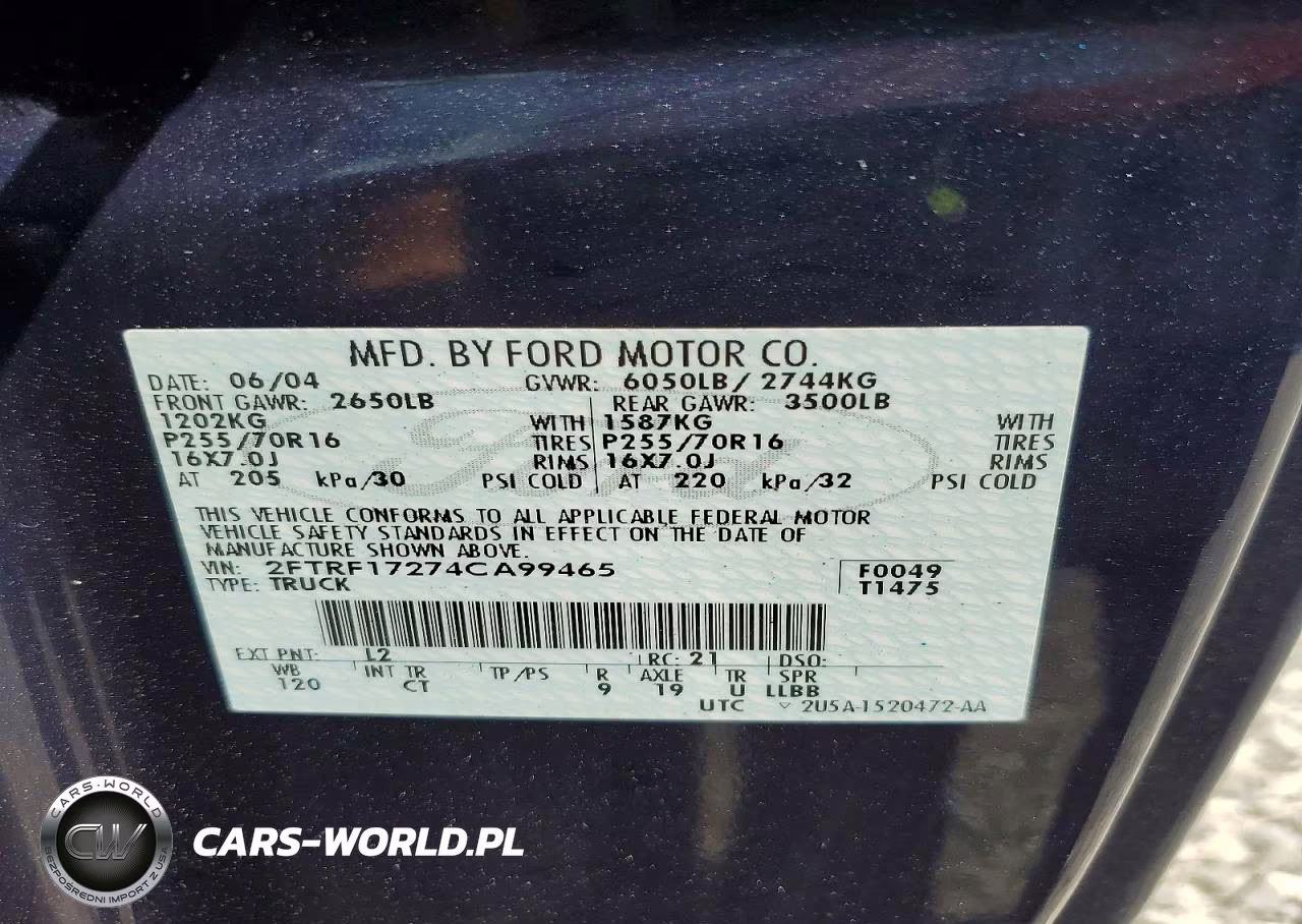 2004 Ford F-150 Heritage Classic VIN:2FTRF17274CA99465 - 12