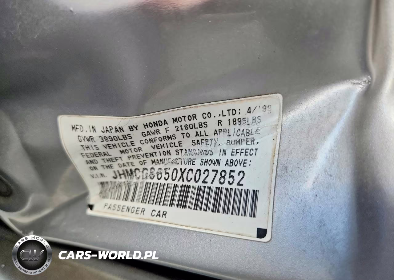 1999 Honda Accord Lx VIN:JHMCG6650XC027852 - 12
