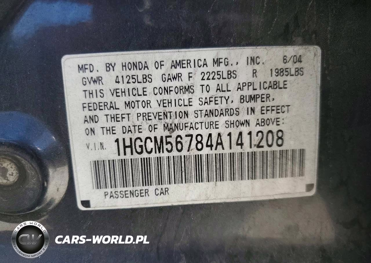 2004 Honda Accord Ex VIN:1HGCM56784A141208 - 12