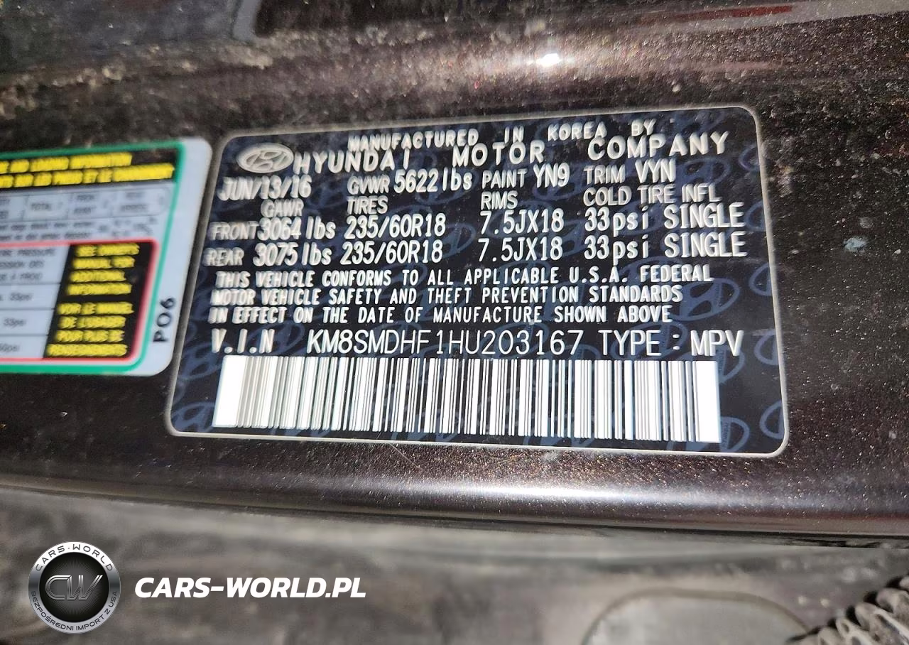 2017 Hyundai Santa Fe Se VIN:KM8SMDHF1HU203167 - 13