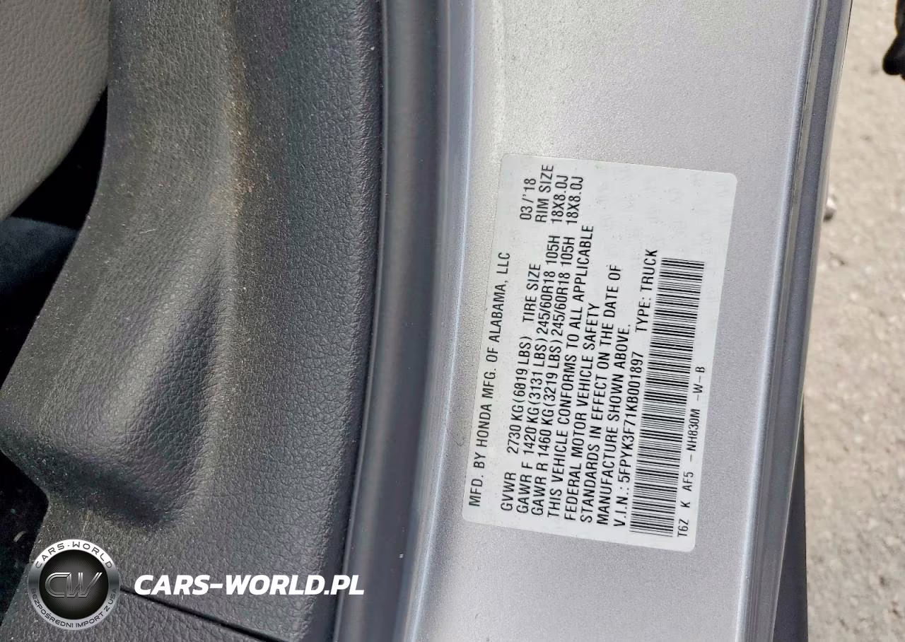 2019 Honda Ridgeline Rtl VIN:5FPYK3F71KB001897 - 13